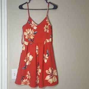 Peach floral mini dress peplum style